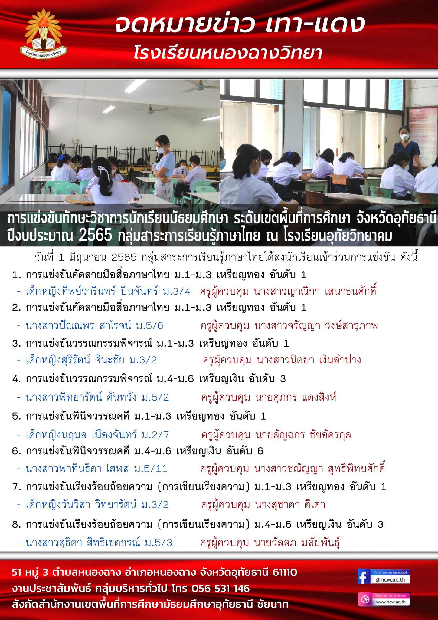 การแข่งขันทักษะวิชาการนักเรียนมัธยมศึกษา ระดับเขตพื้นที่การศึกษา กลุ่มสาระการเรียนรู้ภาษาไทย